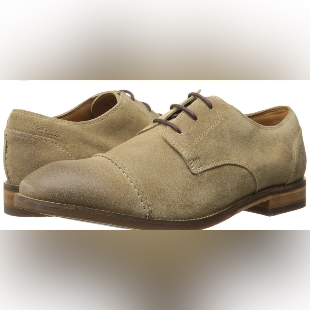 Clarks 1825 Collection Exton Cap LaceUp Oxfords Taupe Suede, Men Sz 11, Like New